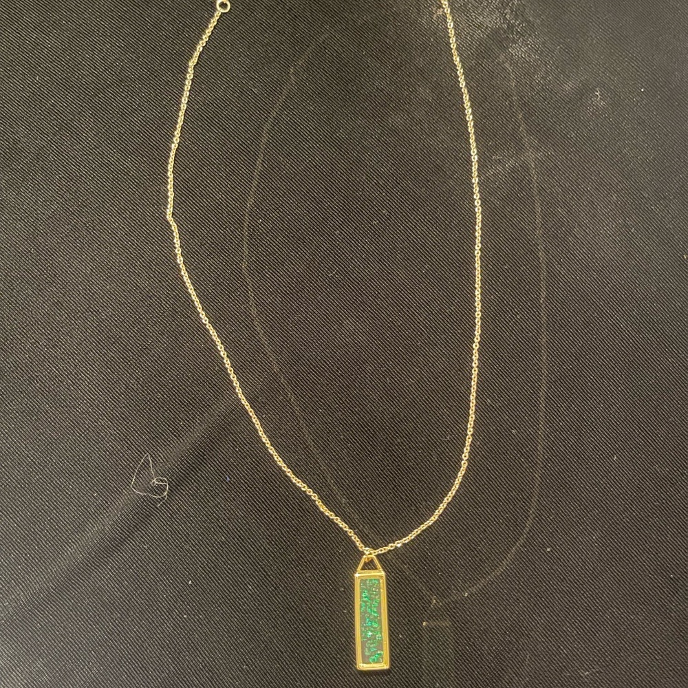 Gold Necklace with Green Pendant - costume‎ jewelry